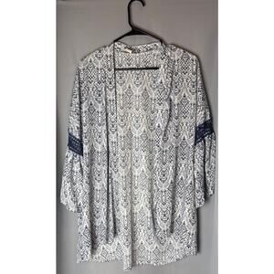 Paper Crane Kimono Cardigan Topper Ikat Print Blue White Size Medium